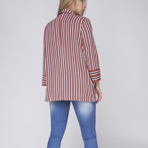 ❤️LAST NEW S Mauve Stripe Open Front Blazer Cardigan - Picture 4 of 5